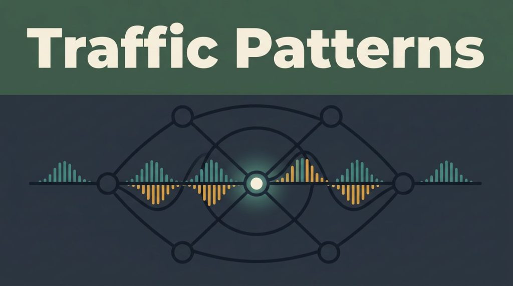 Network nodes show layered Tor routing and repeating traffic bursts.
