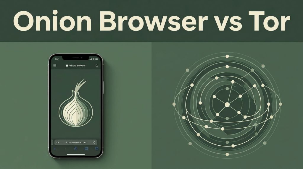 An iPhone with onion-routing lines beside a layered global network.