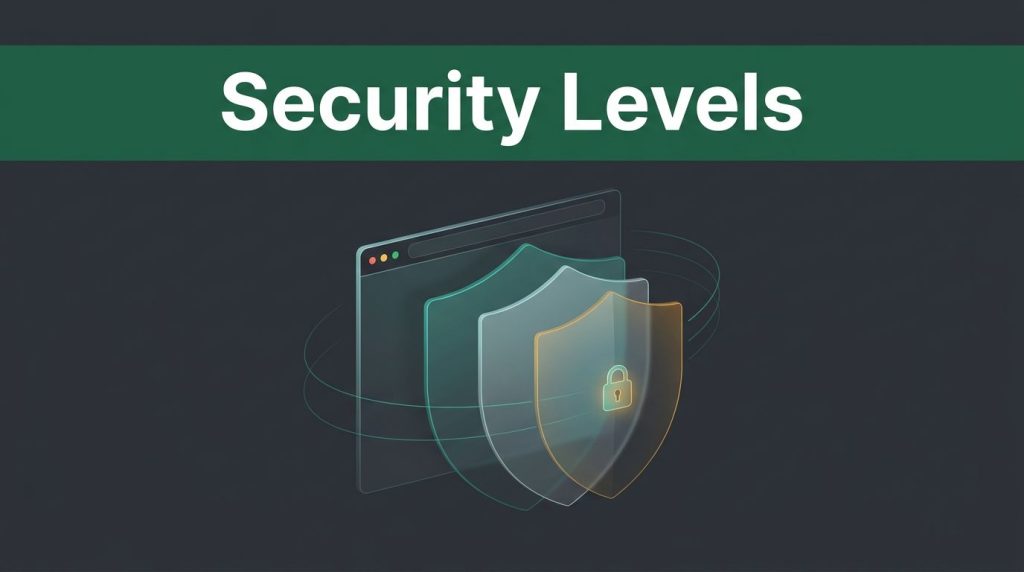 A browser window with layered shields, onion curves, and a glowing lock.