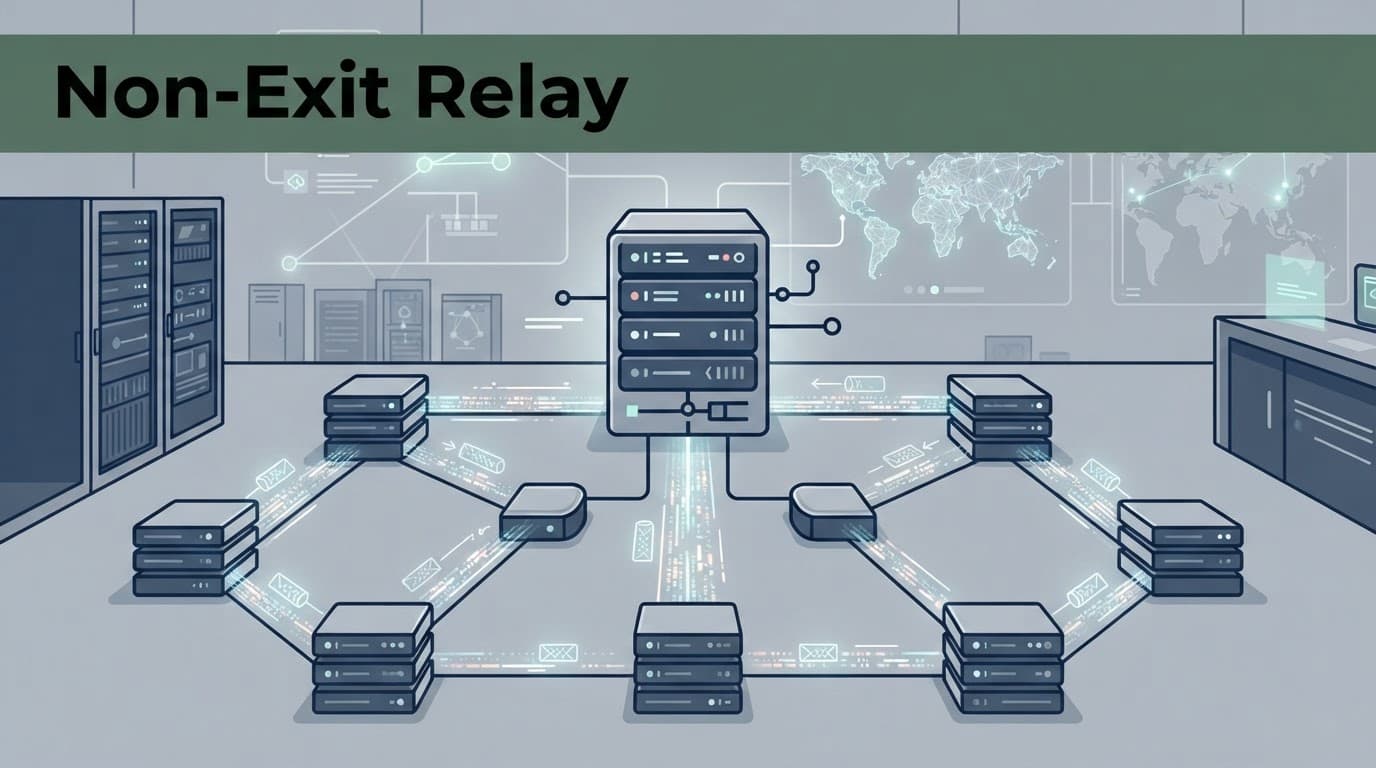 A relay server connected to several nodes with encrypted data flowing between them.