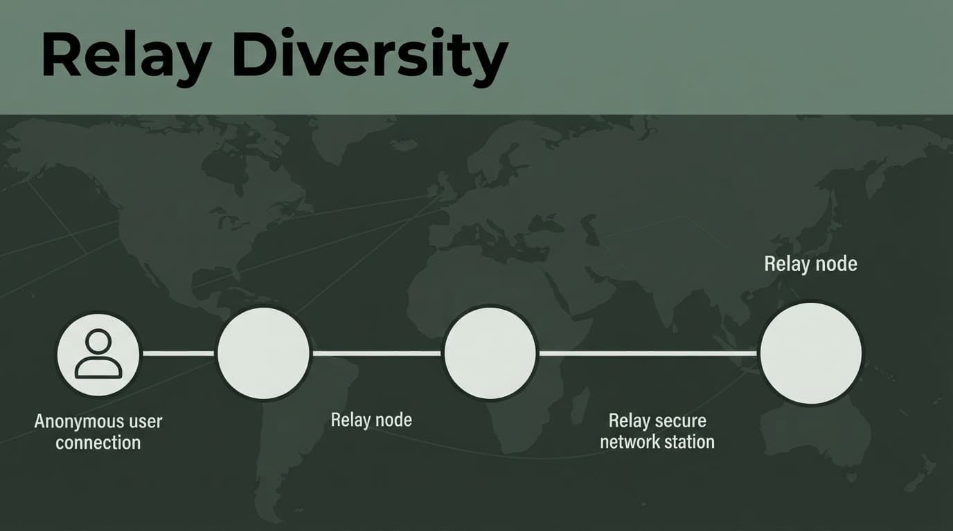 A route passes through three separate relay stations on a dark green network map.